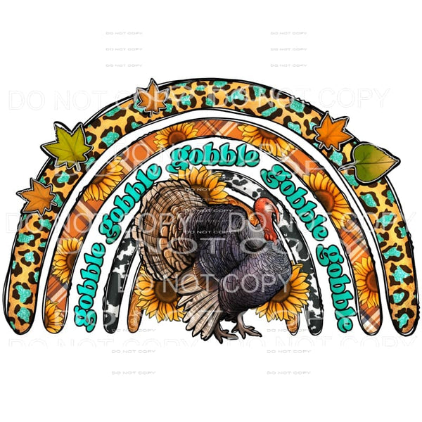 Gobble Gobble Thanksgiving Rainbow Turkey Sunflowers Plaid 