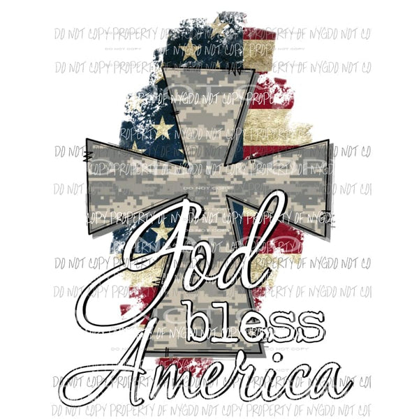 God Bless America Cross cam rustic american flag Sublimation transfers Heat Transfer