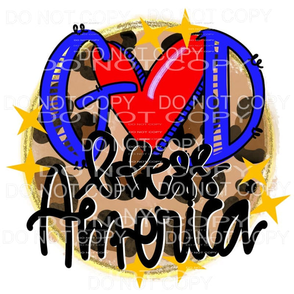 God Bless America Leopard Circle Gold Stars Sublimation 