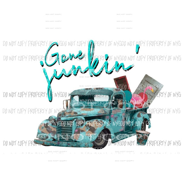 Gone Junkin vintage truck teal Sublimation transfers Heat Transfer