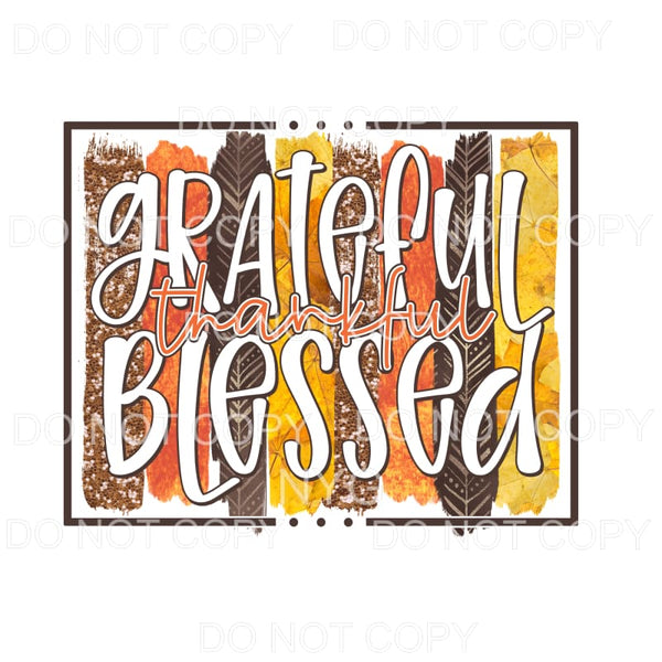 Grateful Thankful Blessed Fall Color Brushstrokes Framed 