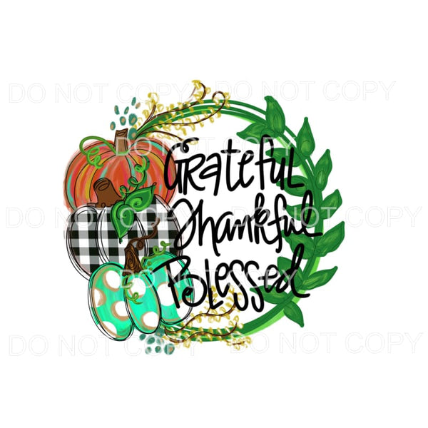 Grateful Thankful Blessed Orange Plaid Teal PUmpkins Wreath 
