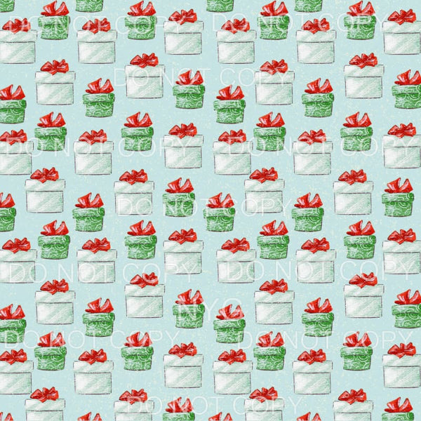 Green White Stripe Gift Red Bow Christmas Blue Background 