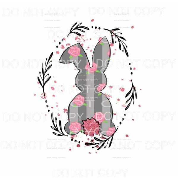 Grey Pink Floral Bunny Easter Sublimation transfers - Heat 