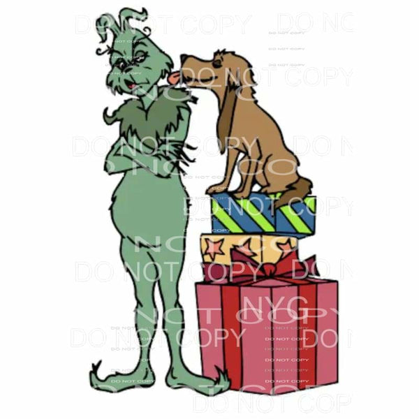 Grinch Stacked Gifts Dog #607 Sublimation transfers - Heat 
