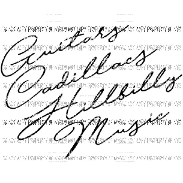 Guitars Cadillac hillbilly Music Sublimation transfers Heat Transfer