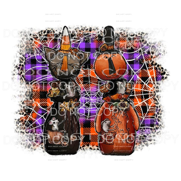 Halloween Black Cat Pumpkin Spider Web Leopard Plaid 