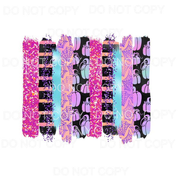 Halloween Pink Purple Glitter Stripes Spider Webs Pumpkins 