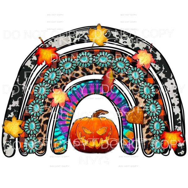 Halloween Rainbow Pumpkin Cow Print Turquoise Leopard Tie 