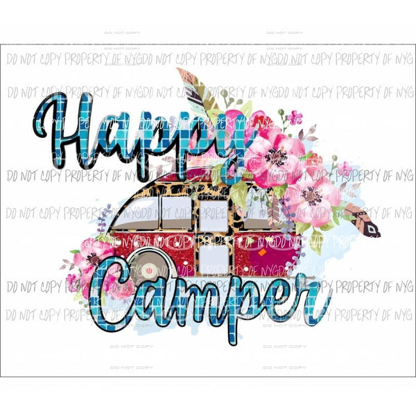 Happy Camper blue leopard flowers Sublimation transfers Heat Transfer