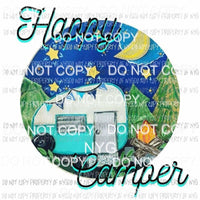 Happy Camper circle night time fire watercolor Sublimation transfers Heat Transfer