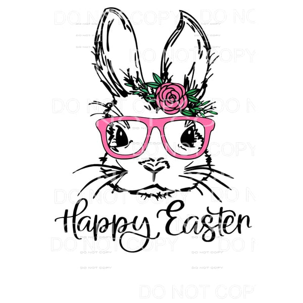 Happy Easter Bunny with Glasses Pink Sublimation transfers -