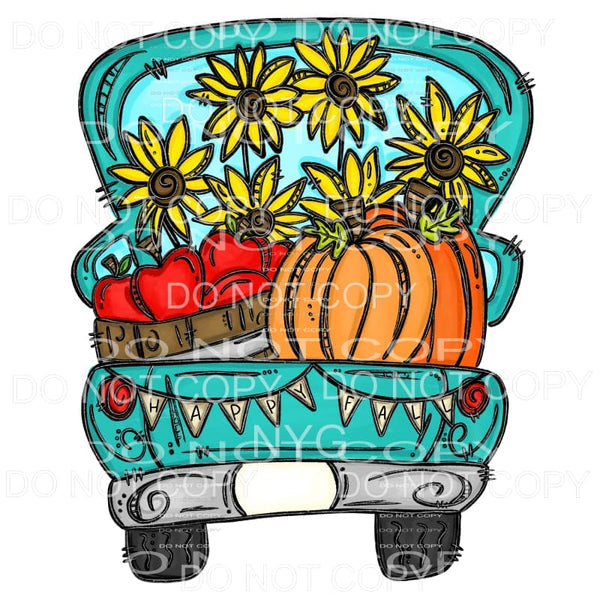 Happy Fall Truck Pumpkins Sunflowers Apples Sublimation 