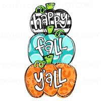 Happy Fall Y’all Pumpkins Stacked Black Stripes Teal Polka 