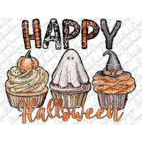 Happy Halloween Cupcakes Pumpkin Witch Hat Ghost Plaid 