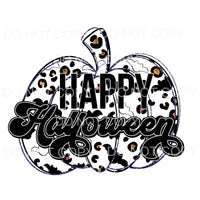 Happy Halloween Gold Purple Leopard Pumpkin Black Bats #166 