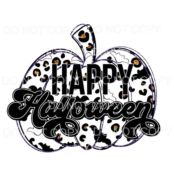 Happy Halloween Gold Purple Leopard Pumpkin Black Bats #166 