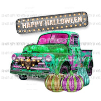 Happy Halloween Old Truck Neon Pumpkins Sublimation transfers Heat Transfer