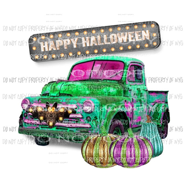 Happy Halloween Old Truck Neon Pumpkins Sublimation transfers Heat Transfer