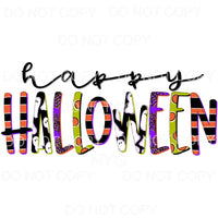 Happy Halloween Stripes Ghosts Web Pattern Letters 