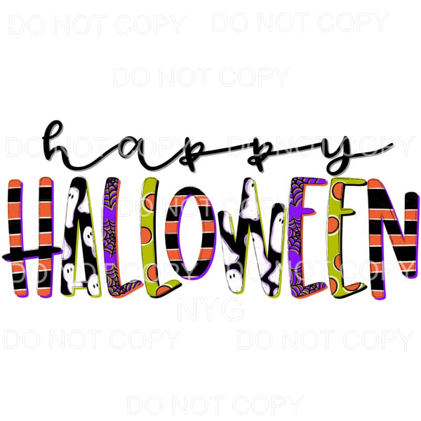 Happy Halloween Stripes Ghosts Web Pattern Letters 
