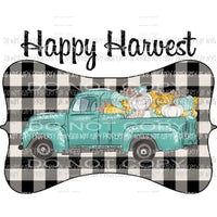 Happy Harvest Green Old Truck Buffalo Plaid Pumpkins Sublimation transfers Heat Transfer