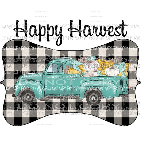 Happy Harvest Green Old Truck Buffalo Plaid Pumpkins Sublimation transfers Heat Transfer