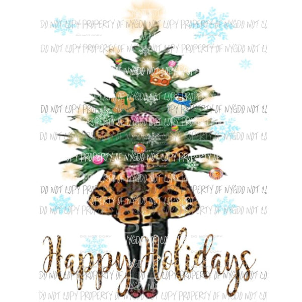 Happy Holidays Girl - leopard Sublimation transfers Heat Transfer