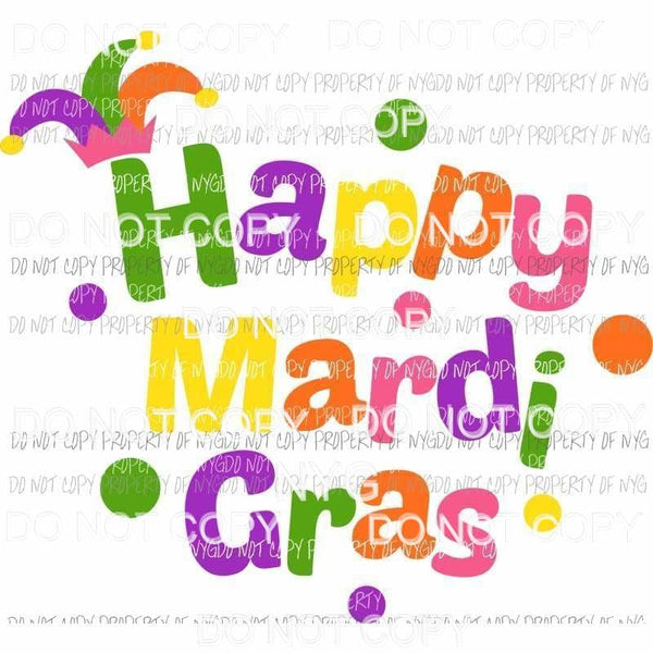 Happy Mardi Gras colorful jester hat Sublimation transfers Heat Transfer