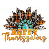 Happy Thanksgiving Leopard Orange Plaid Turquoise Sunflower 