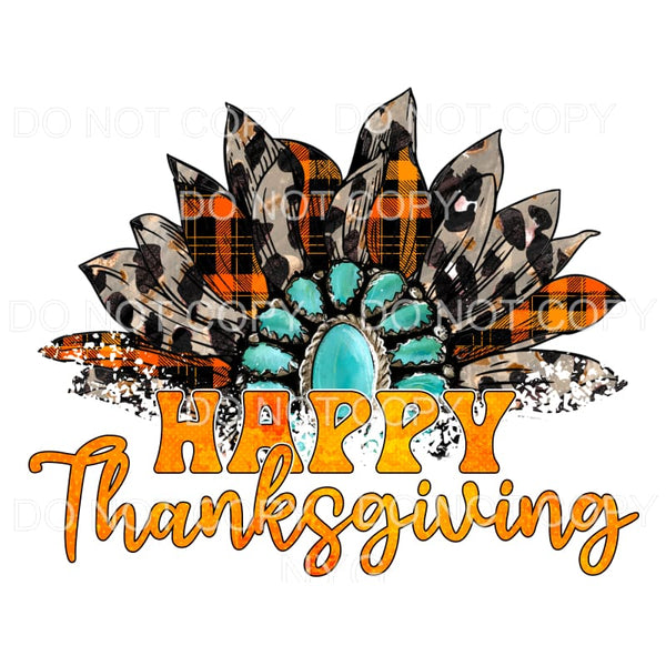 Happy Thanksgiving Leopard Orange Plaid Turquoise Sunflower 