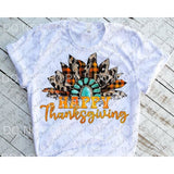 Happy Thanksgiving Leopard Orange Plaid Turquoise Sunflower 