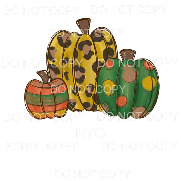 Harvest Pumpkins Trio Leopard Stripes Fall Colors 