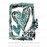 Heart Frame Teal leopard Sublimation transfers Heat Transfer