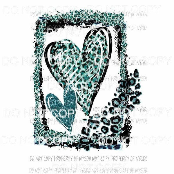 Heart Frame Teal leopard Sublimation transfers Heat Transfer