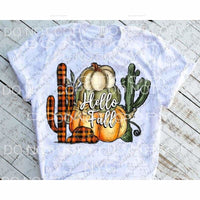 Hello Fall Orange Plaid Green Cactus Stacked Pumpkins Fall 