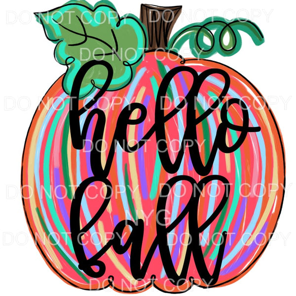 Hello Fall Pink Pumpkin Colorful Stripes #39 Sublimation 