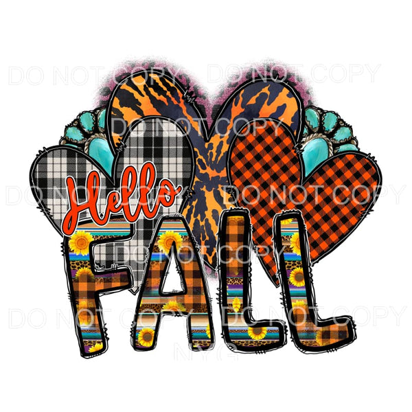 Hello Fall Plaid Leopard Sunflowers Hearts Turquoise #216 