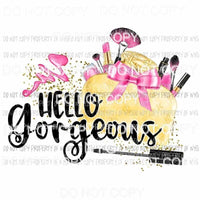 Hello Gorgeous makeup bag pink bow Sublimation transfers Heat Transfer