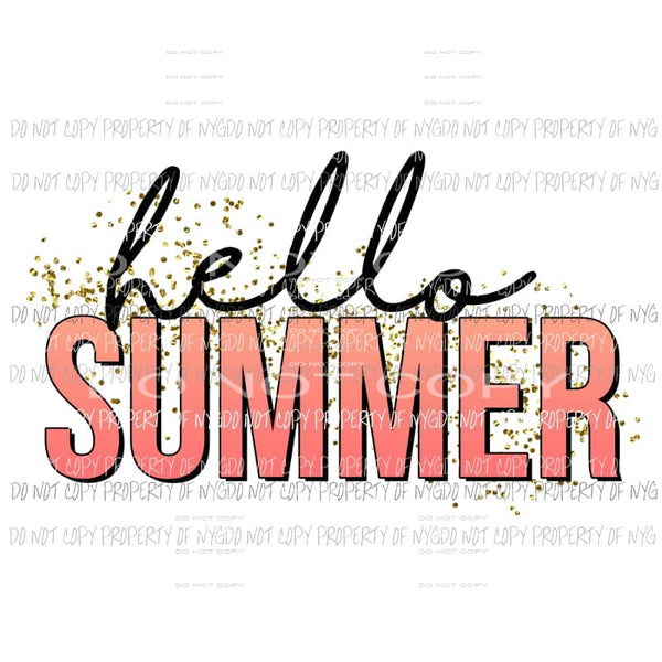 Hello Summer pink gold glitter Sublimation transfers Heat Transfer