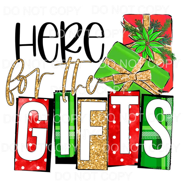 Here For The Gifts Red Polka Dots Green Plaid Gold Glitter 