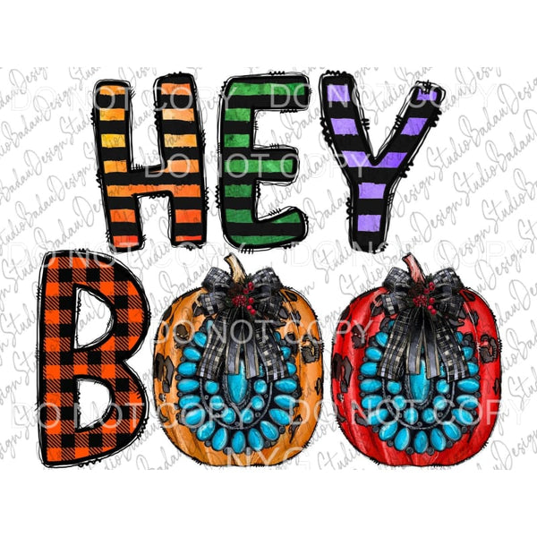 Hey Boo Striped Plaid Letters Leopard Turquoise Pumpkins 