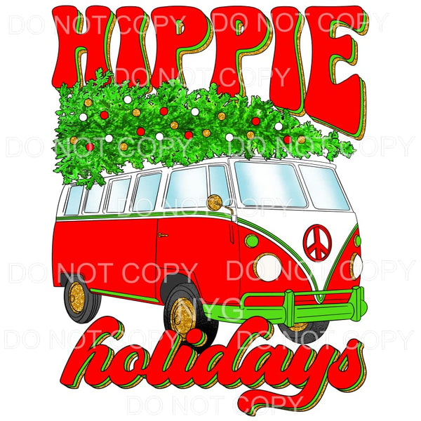 Hippie Holidays Christmas Tree Red Green #1236 Sublimation 