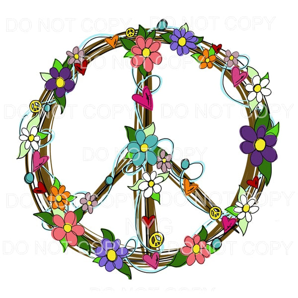 Hippie Peace Sign Colorful Flowers Vine Wreath #1336 