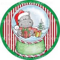 Hippopotamus Chrismas Snowglobe Red Stripes Green Circle 