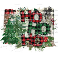 HO HO HO #2 red green black buffalo plaid holly tree Sublimation transfers Heat Transfer