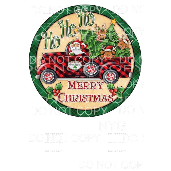 Ho Ho Ho Merry Christmas Red Plaid Truck Santa Reindeer 