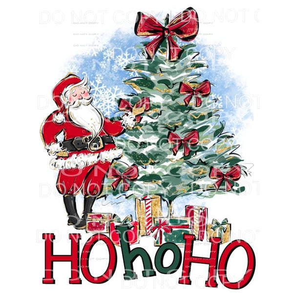 Ho Ho Ho Red Green Santa Christmas Tree Gifts Blue 