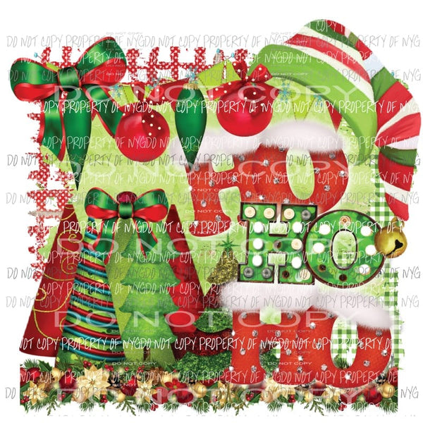 HO HO HO red green trees flowers stocking hat bell Sublimation transfers Heat Transfer