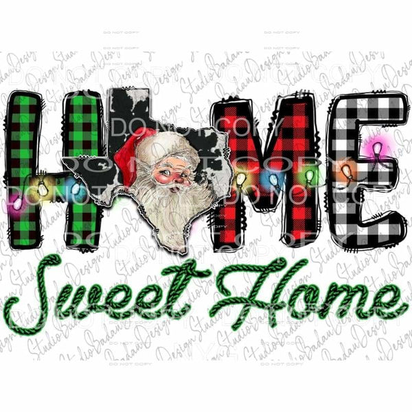 Home Sweet Home Red Green Black Plaid Santa Cow Print USA 